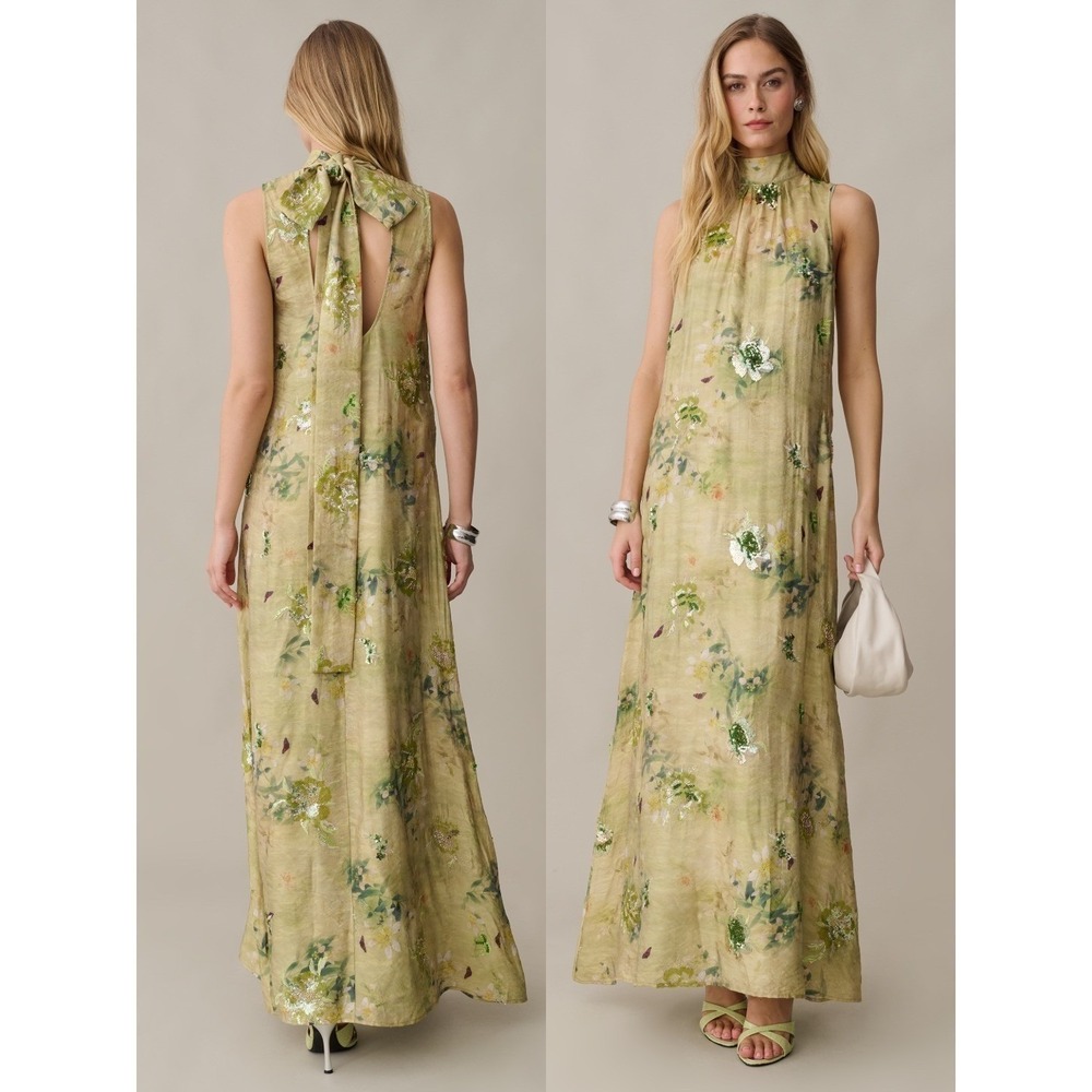 NWT o.p.t Naia Halter Floral Maxi Dress in Mariposa Green - Size Small